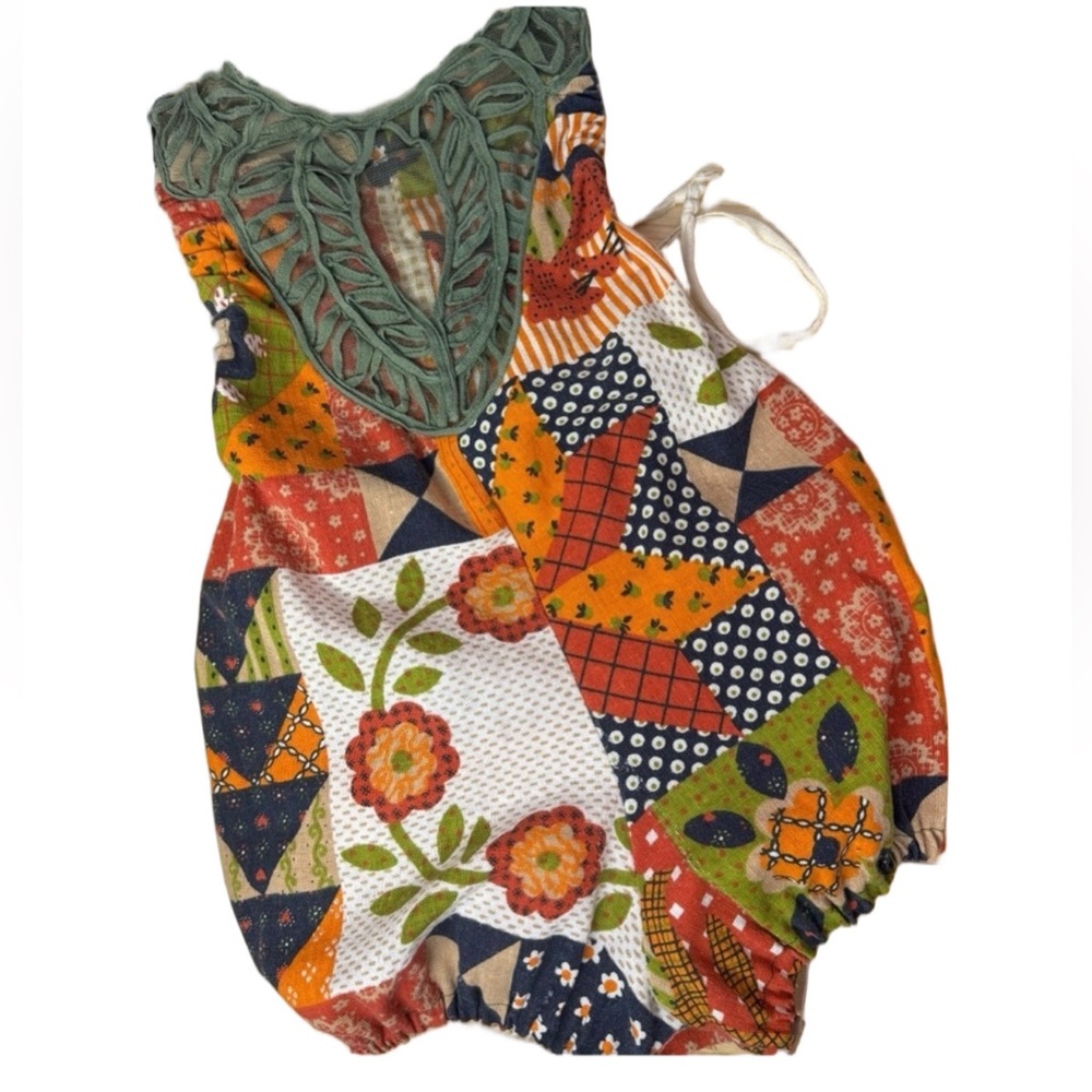 Handmade Patchwork Bubble Romper Toddler Girls Size 2/3 Boho Cottagecore Outfit